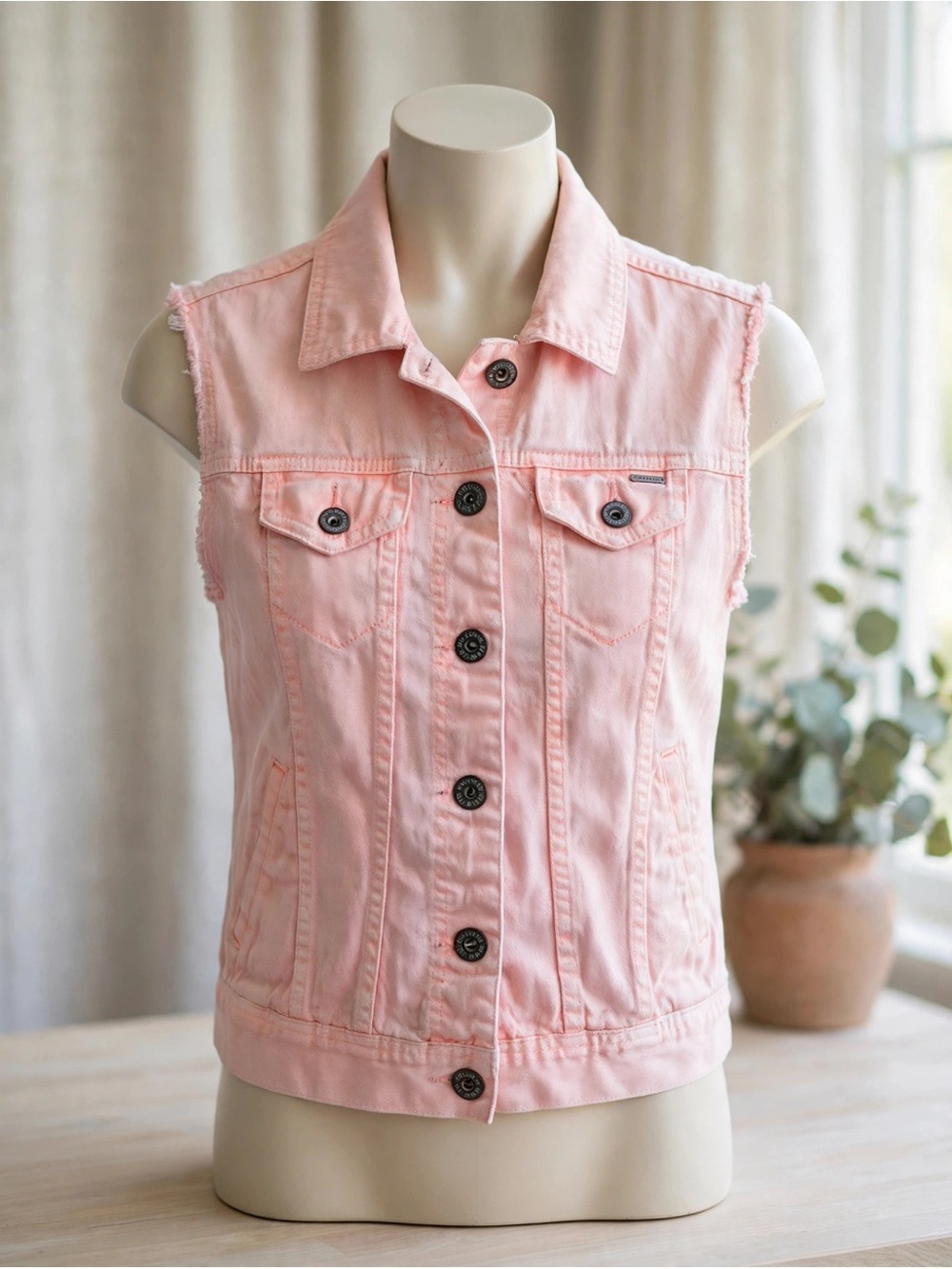 Pink denim vest size small